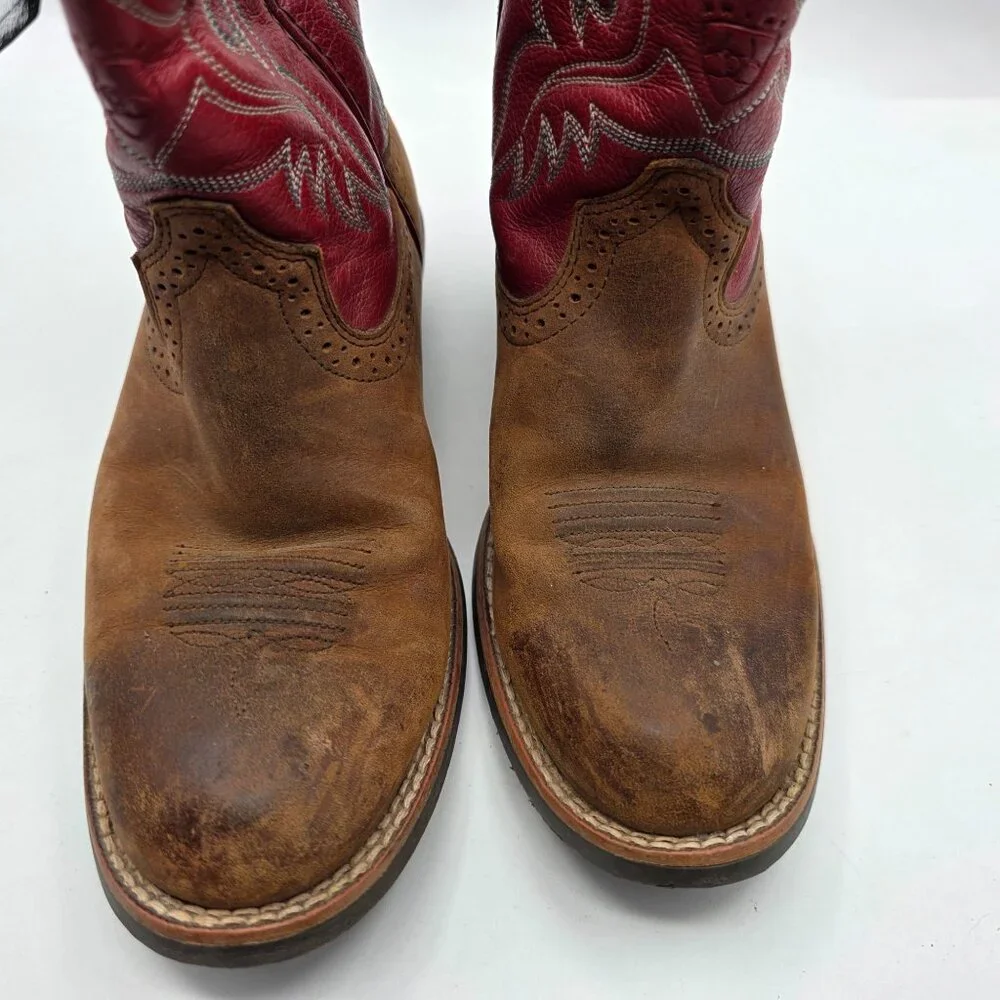 Ariat Heritage Roughstock Kids Size 3 Brown Red Western Leather Boots Casual - Picture 10 of 13